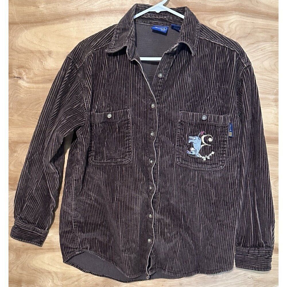 Vintage 90s Pooh Eeyore Corduroy Small Button Down Long Sleeve Shirt Embroidered